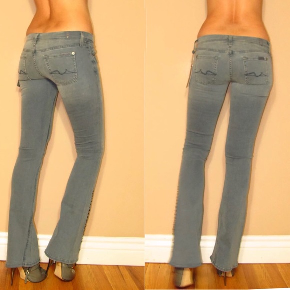 7 For All Mankind Denim - 7 For All Mankind Flare Light Jeans Crystal Studs Hem Y2K Vintage Low Rise 23 24